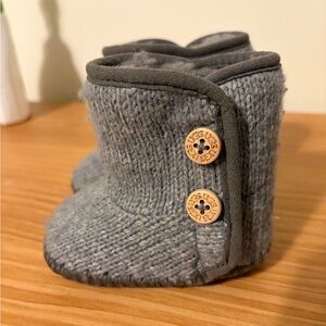UGG Gray Knit Baby Booties with Button Accents
